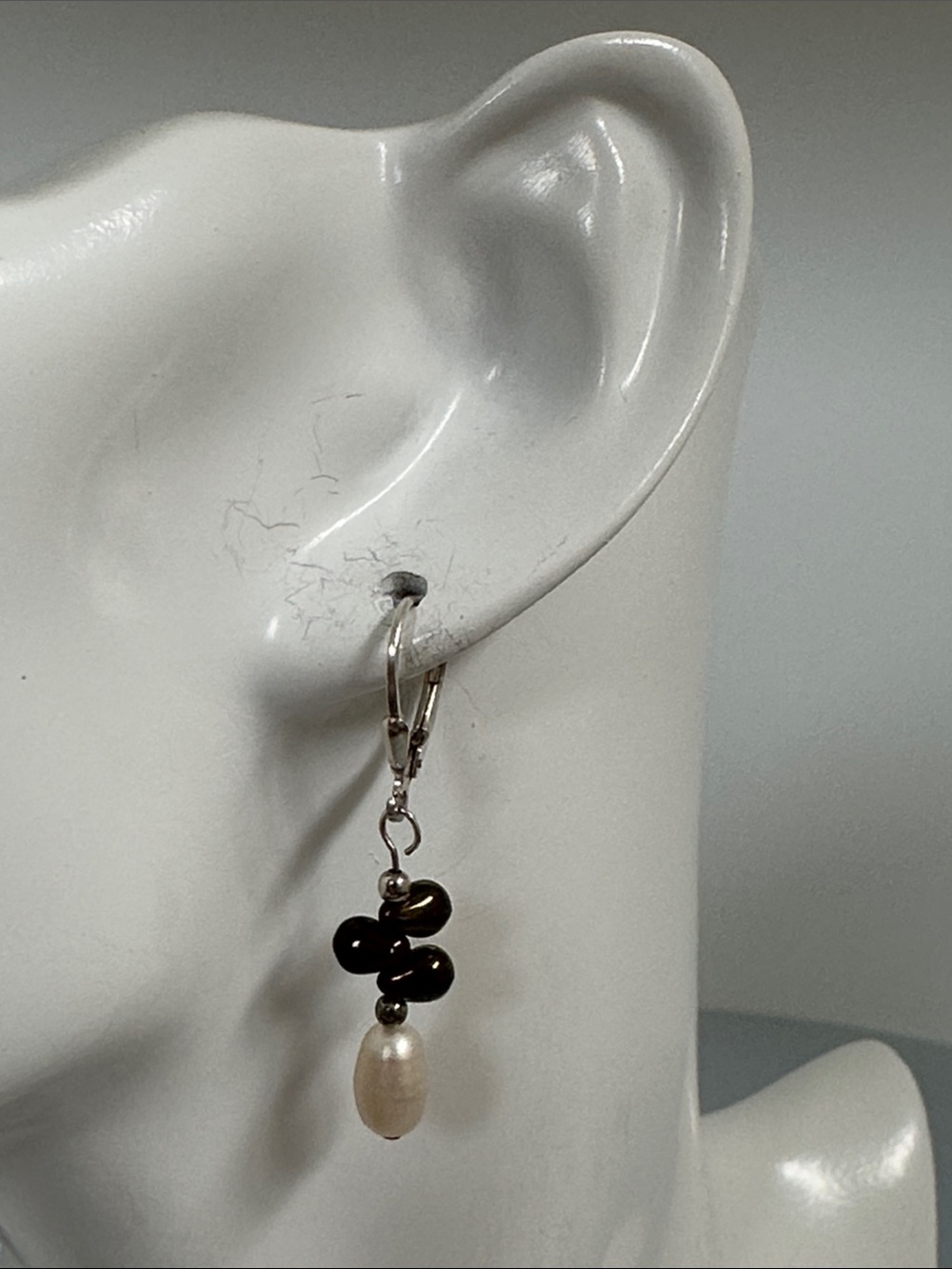 925 sterling Silver Drop Earrings with real Pearl and Cream Pearl